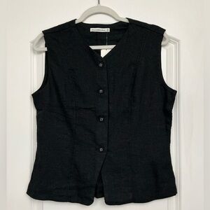 NWT Abercrombie & Fitch Linen Black Sleeveless Button-Down Shirt